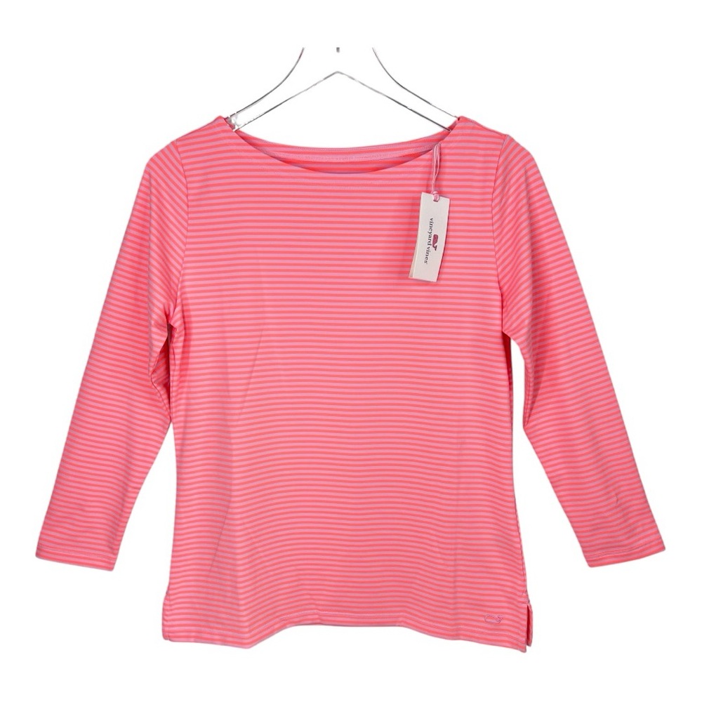 NWT Vineyard Vines Sankaty Peach/Dogwood Strip Boatneck Long Sleeve Top …
